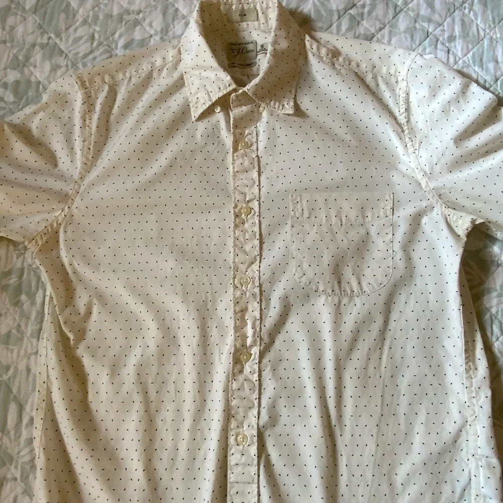 J.Crew Slim Fit Secret Wash Shirt Medium White Navy Micro Print
